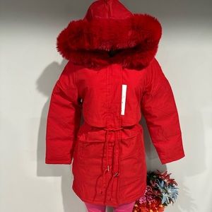 Coat size small women faux fur red new winter jacket parka thick warm ALL sizes